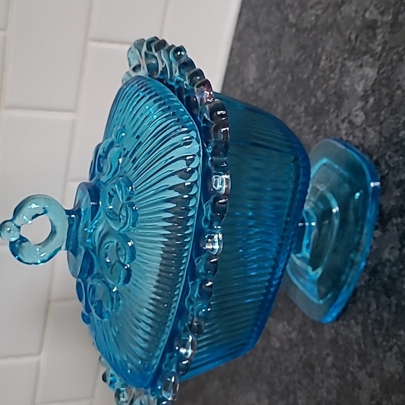 Indiana Blue Glass Covered Pedestal Dish - Picture 3 of 16